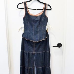 Chambray Top and Skirt Denim Set with Lettuce Trim